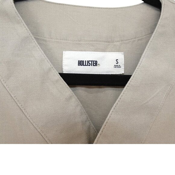 Hollister Minimalist Prep SS Button Up Tan Baseball Jersey Shirt Men's Size S - Picture 6 of 8